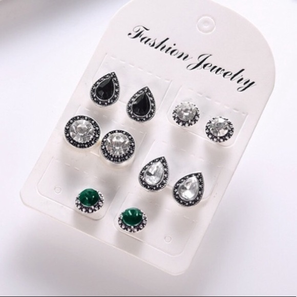 (5) PAIR BOHO ANTIQUE CRYSTAL EARRING STUDS - Picture 4 of 7